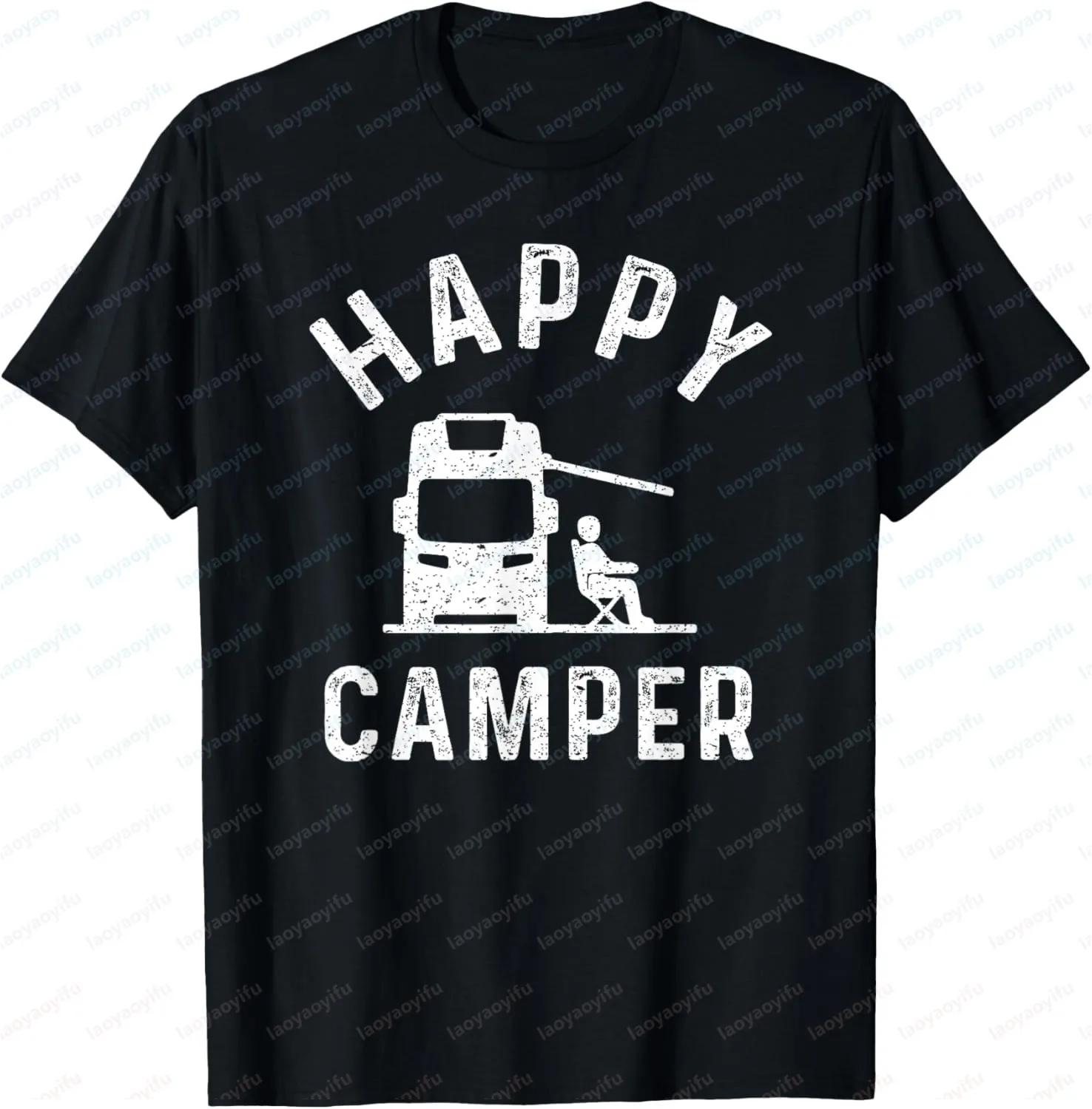 Happy Camper RV Camping Shirt Men Women Retro Sun 70s 80s T-Shirt Graphic T Shirts Unisex Summer Streetwear Tops Camisas S-5xl