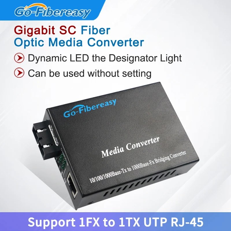 

1000Mbps Gigabit Fiber Media Converter Single-mode Duplex RJ45 Fiber Optic Converter 20km SC Fiber Ethernet Switch Equipment