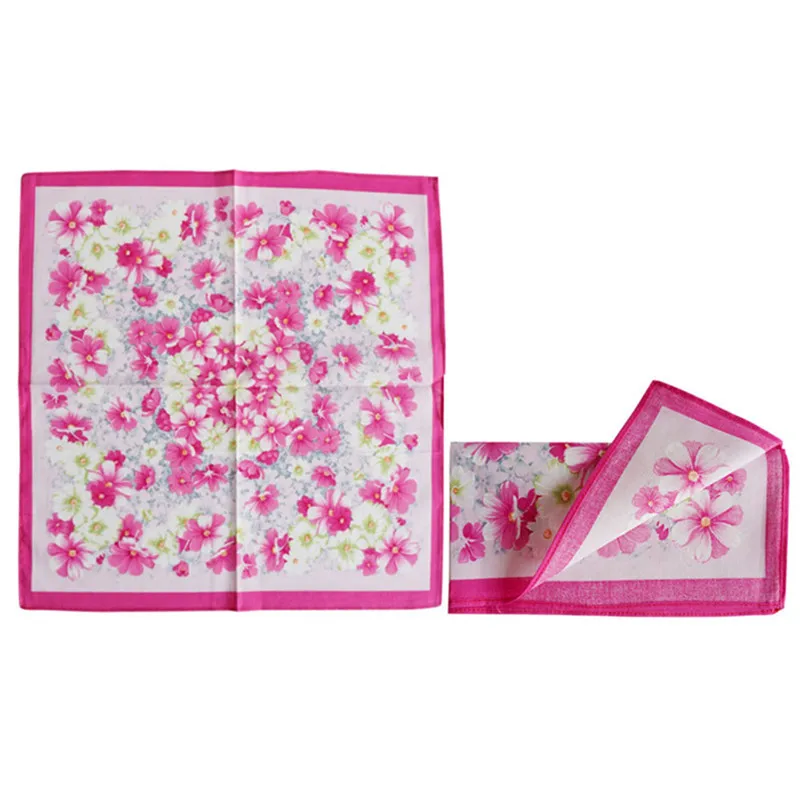 3Pcs 43x43cm Square Flower Printed Lady Women Handkerchiefs Vintage Cotton Towel Mother\'s Day Gift