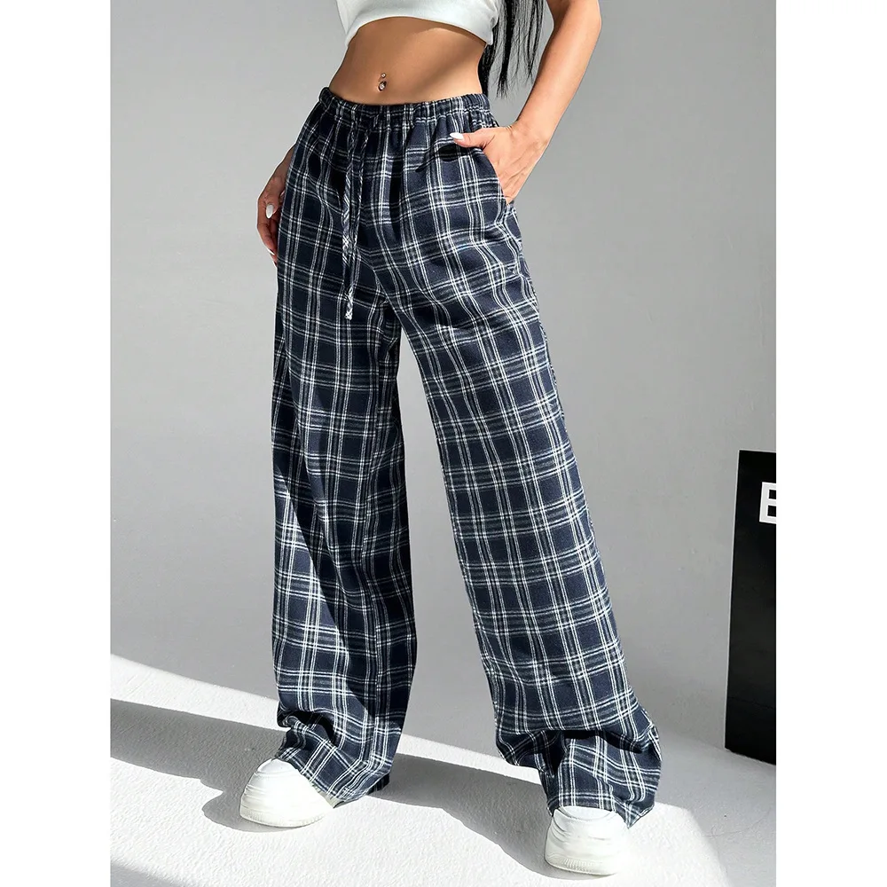 

Осенние новые модные повседневные широкие брюки в клетку, женские брюки, широкие брюки, свободные перетаскивания в пол