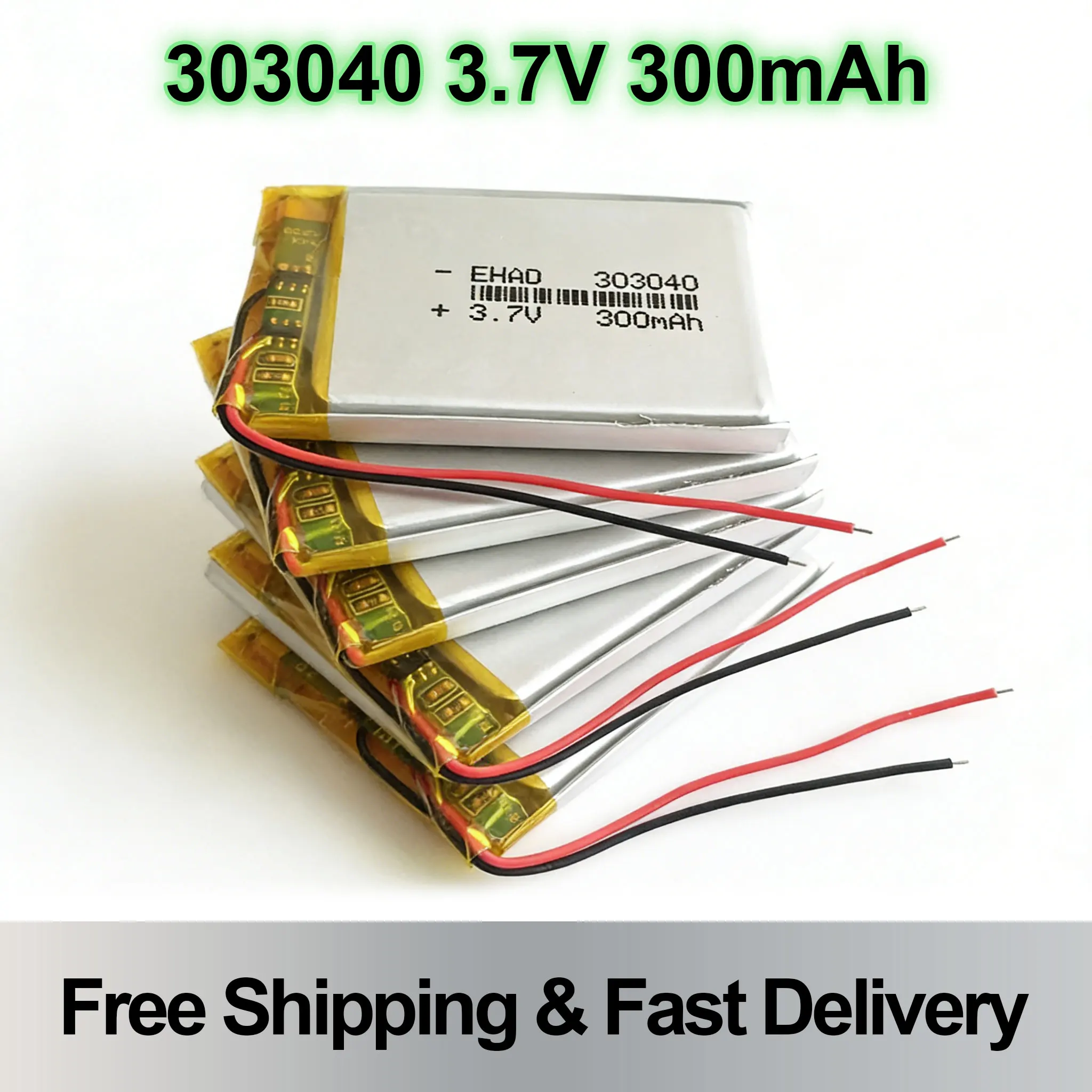 

303040 Mini LiPo Battery 3.7V 300mAh High Capacity Lithium Polymer for MP3 GPS PSP Bluetooth Watch LED Light Massager Recorder