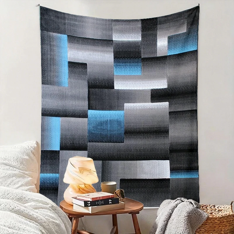 1PC Blue Grey Square Art Print Backdrop Banner, Bedroom Living Room Photo Background, Polyester, Home Decor, Wall Art
