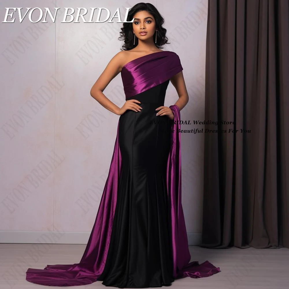 EVON BRIDAL 2024 Preto E Roxo Prom Vestidos Um Ombro Sereia Sexy Vestidos de Noite Vestidos formais para mujer Custom Made 2024 vestido de baile preto e roxo sereia de ombro único vestido de noite sexy formal vestidos