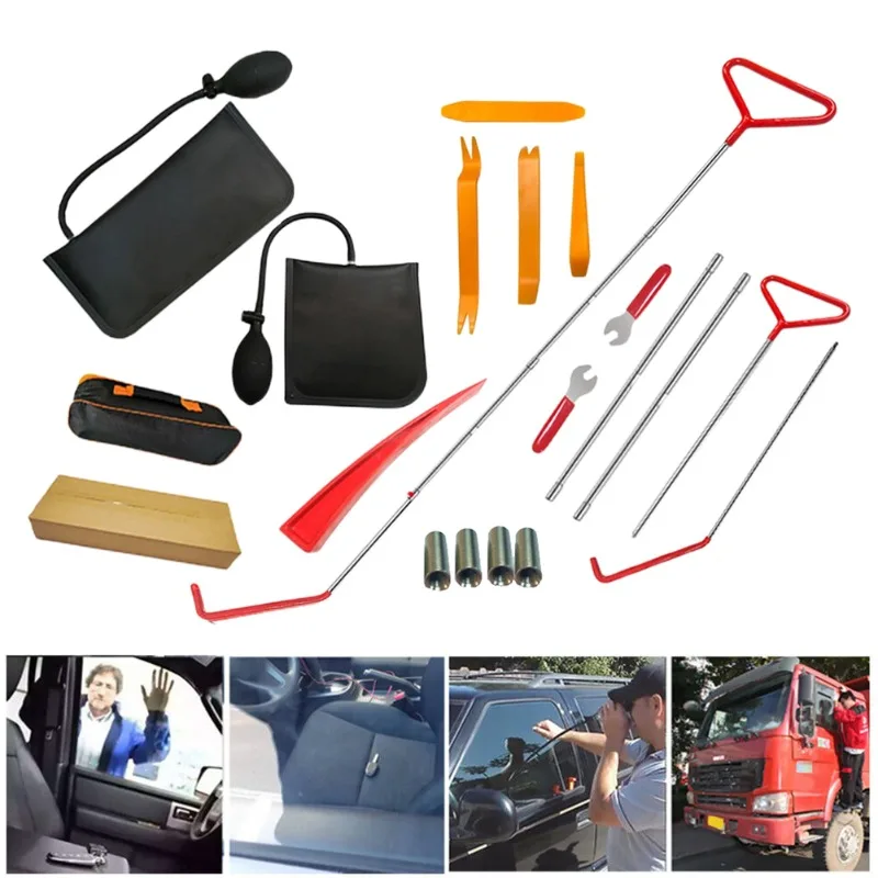 Car Door Opener Kit with Carrying Bag Auto Tool Lockout Lock Pick Set for Car Truck Professional Long Reach Tool Emergency