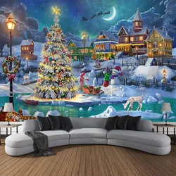 Christmas tapestry, holiday decoration, Christmas tree, Santa Claus, home art decoration, room decoration, hanging on the wall