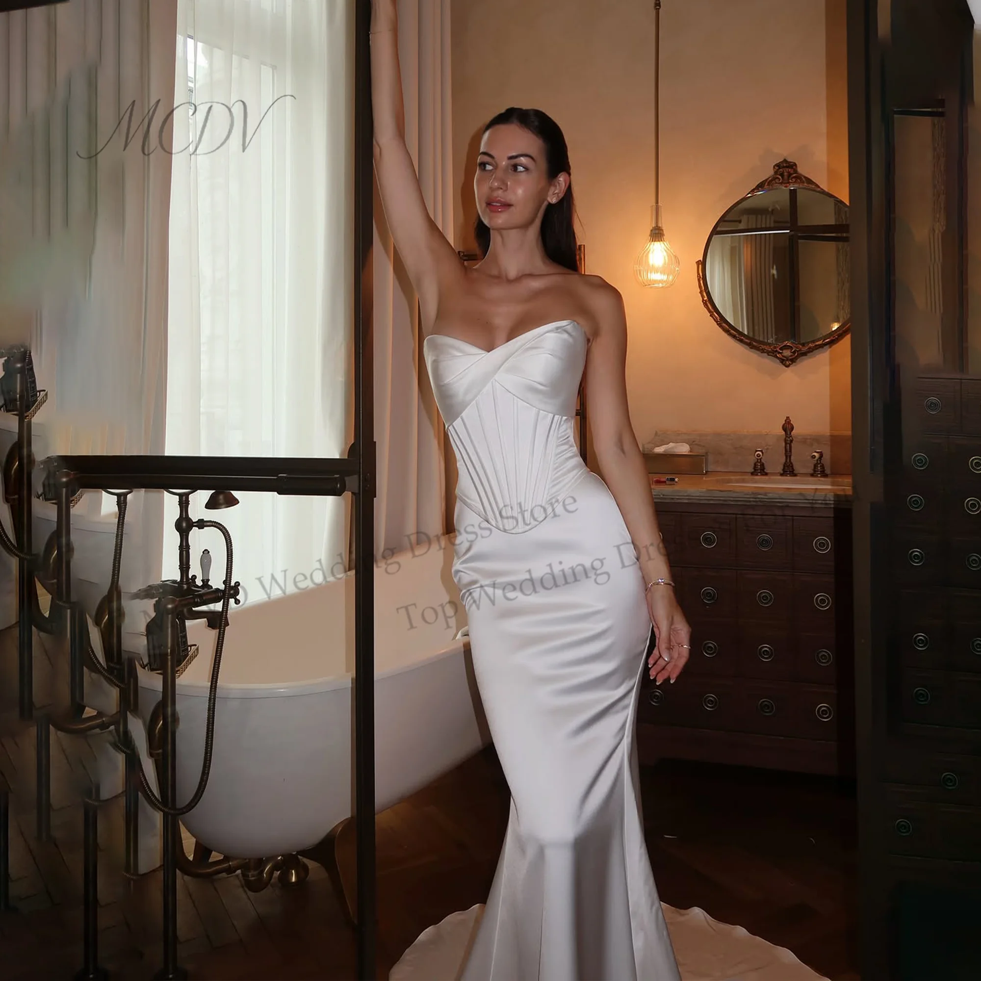 Elegant Stain Mermaid Bridal Gown With Ribbon Strapless  Elegant Mermaid  Bridal Gowns Trendy 2026 New Arrival Customized