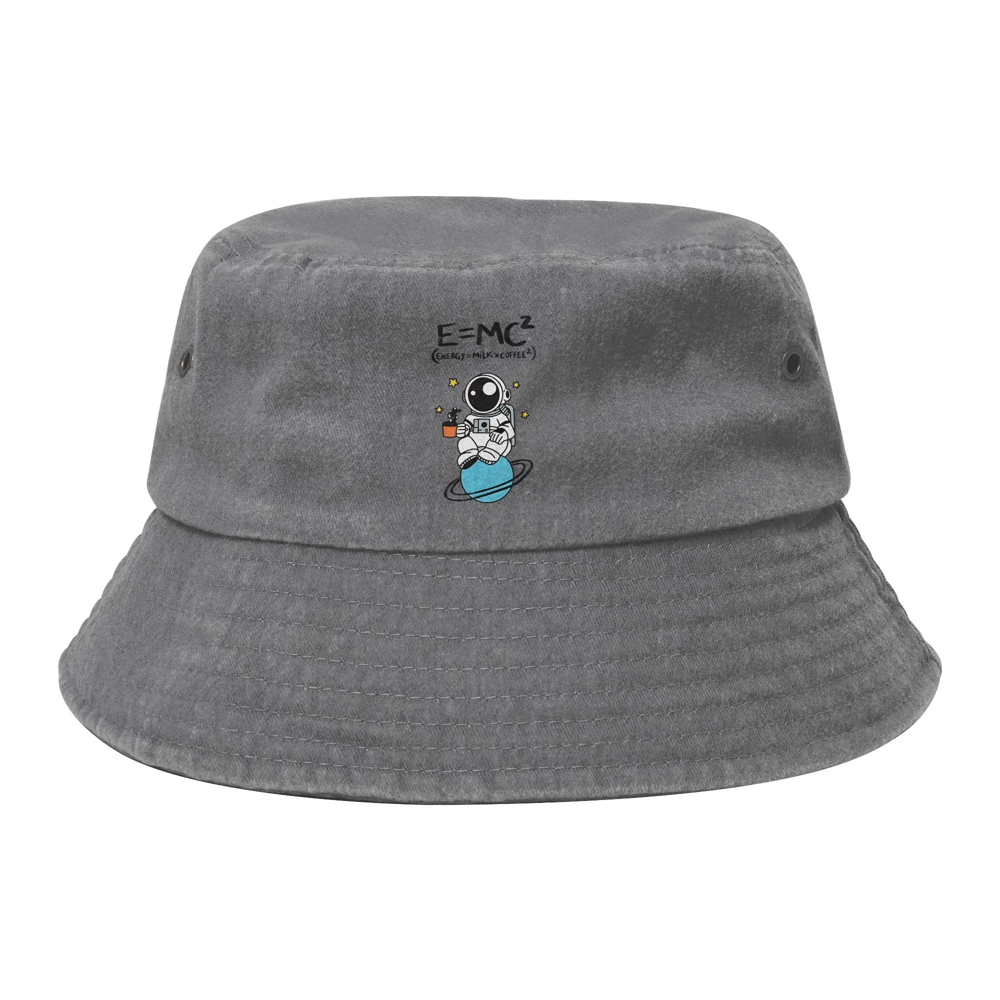 Summer Travel Headwear Science E=MC2 Coffee Bucket Hats Unisex Distressed Denim Sun Hat Astronaut Nerd Hats Fishing Hats Outdoor