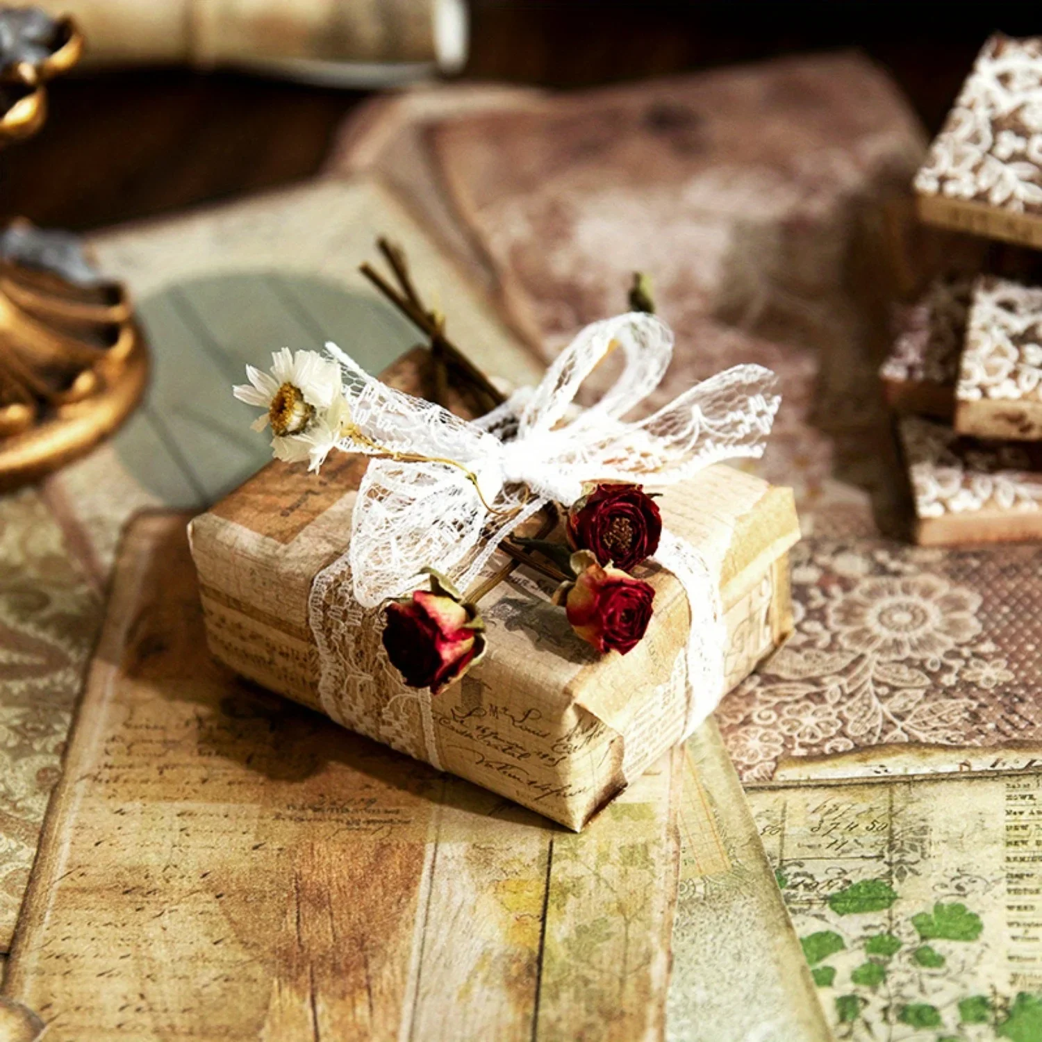 50 Sheets/Pack Vintage Handcrafted Mulberry Paper for Journaling and DIY Crafts with Vintage English Lettering Prints Random