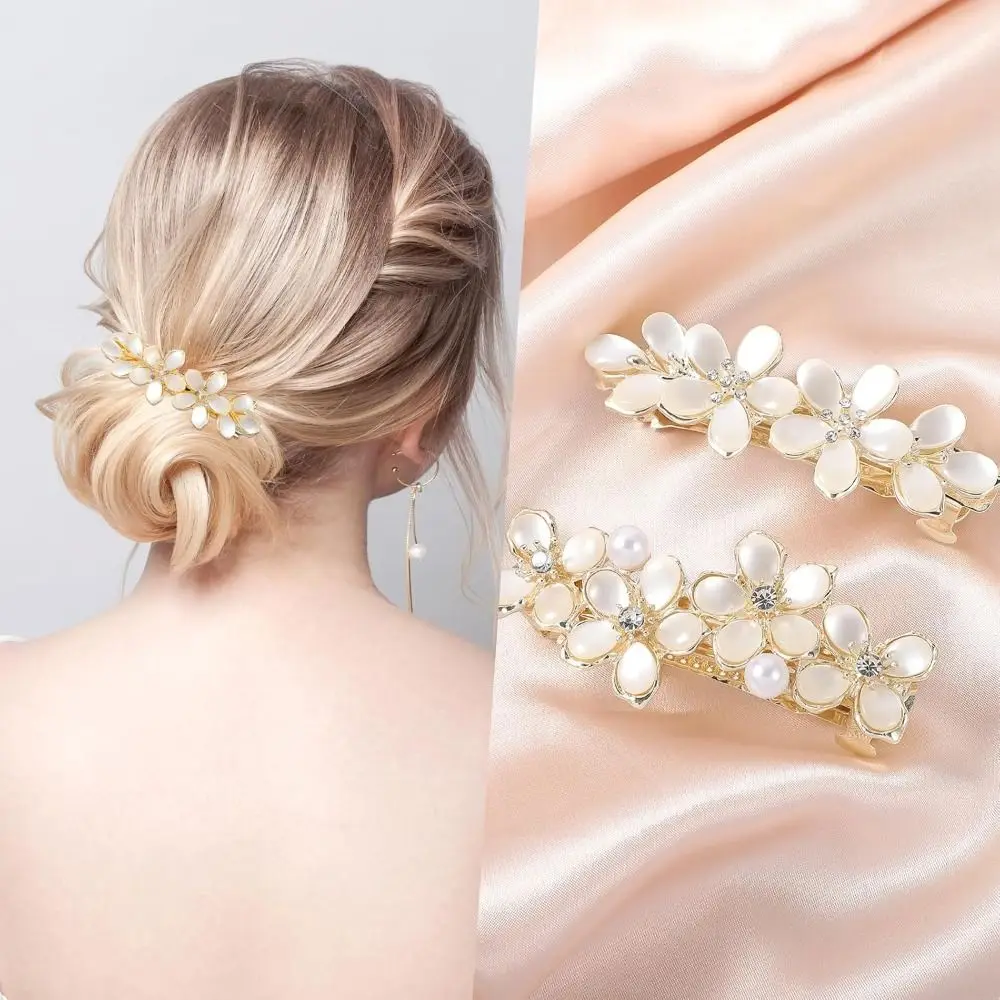 New Vintage Flower Hair Clips Elegant Crystal Pearl Rhinestone Barrettes No-Slip Hair Accessories Wedding Prom and Formal