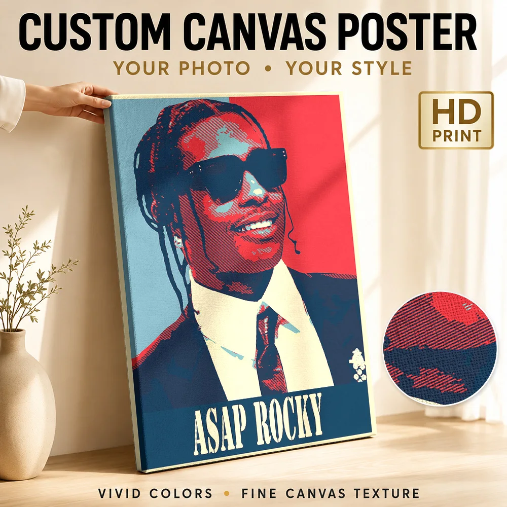 Rapper In Sunglasses Portrait Framed Canvas Print Personalized Photo Retro Graphic Illustration Wall Art For Recording Studio
