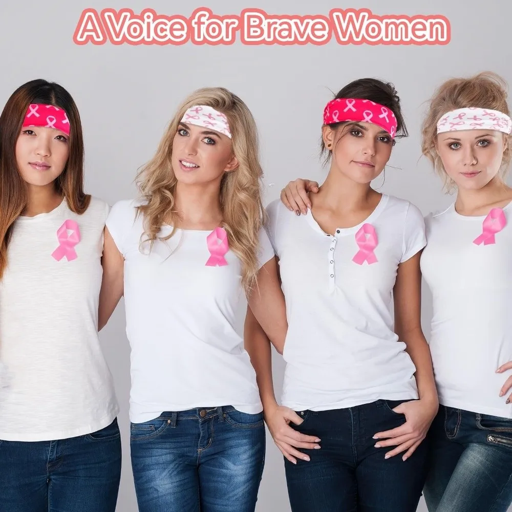 ポリエステル乳がん啓発ヘッドバンドノンスリップ弾性ワイドヘアラップ吸汗性プリントヘアアクセサリーヨガ