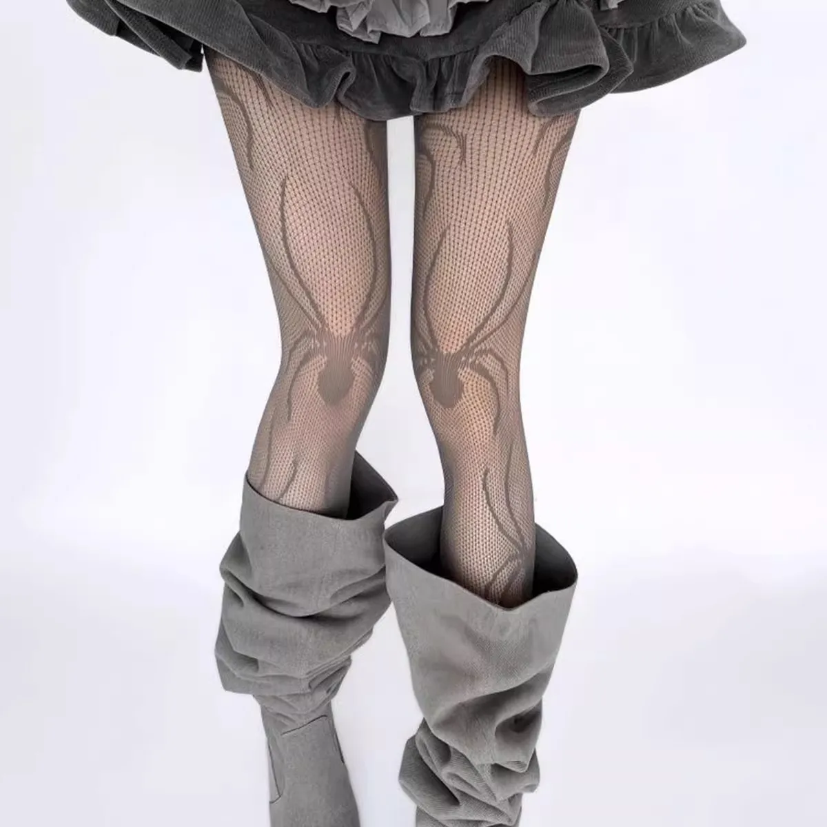 Irregular spider web retro hollow black jumpsuit socks, women's thin bottom fishing net socks