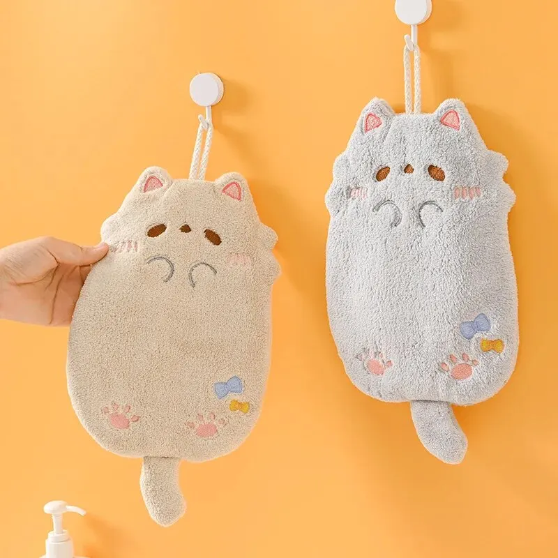 Cute Cartoon Tanuki Hanging Towel Coral Velvet Hair Does Not Lose Thick Cloth Kitchen Bathroom Absorbent Towels