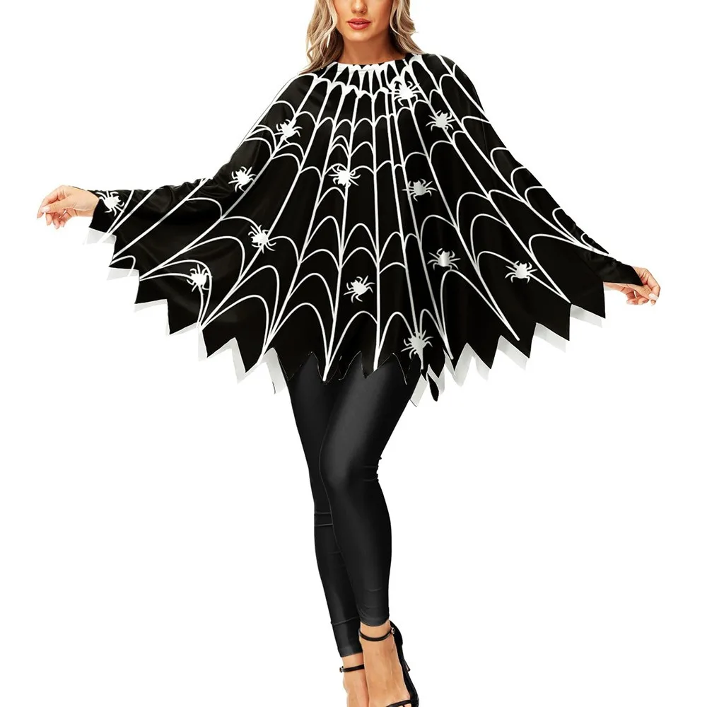 Clothing Prop Halloween Cosplay Cape Fun Interaction Spider Net Ghost Hooded Cloak Loose Pumpkin Witch Cosplay Cloak Gift