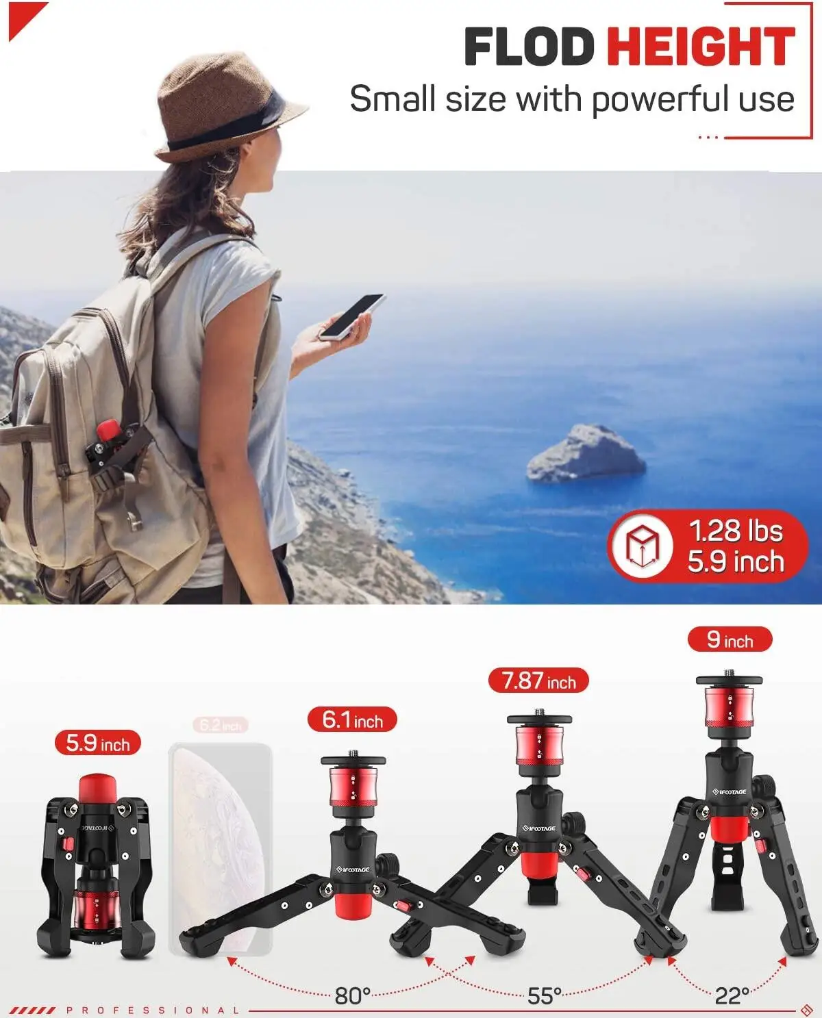 IFOOTAGE Portable Tabletop Mini Tripod Mount with 360° Degree Rotatable Ball-Head,Quick Release Platform,Max Load 17.6 lbs