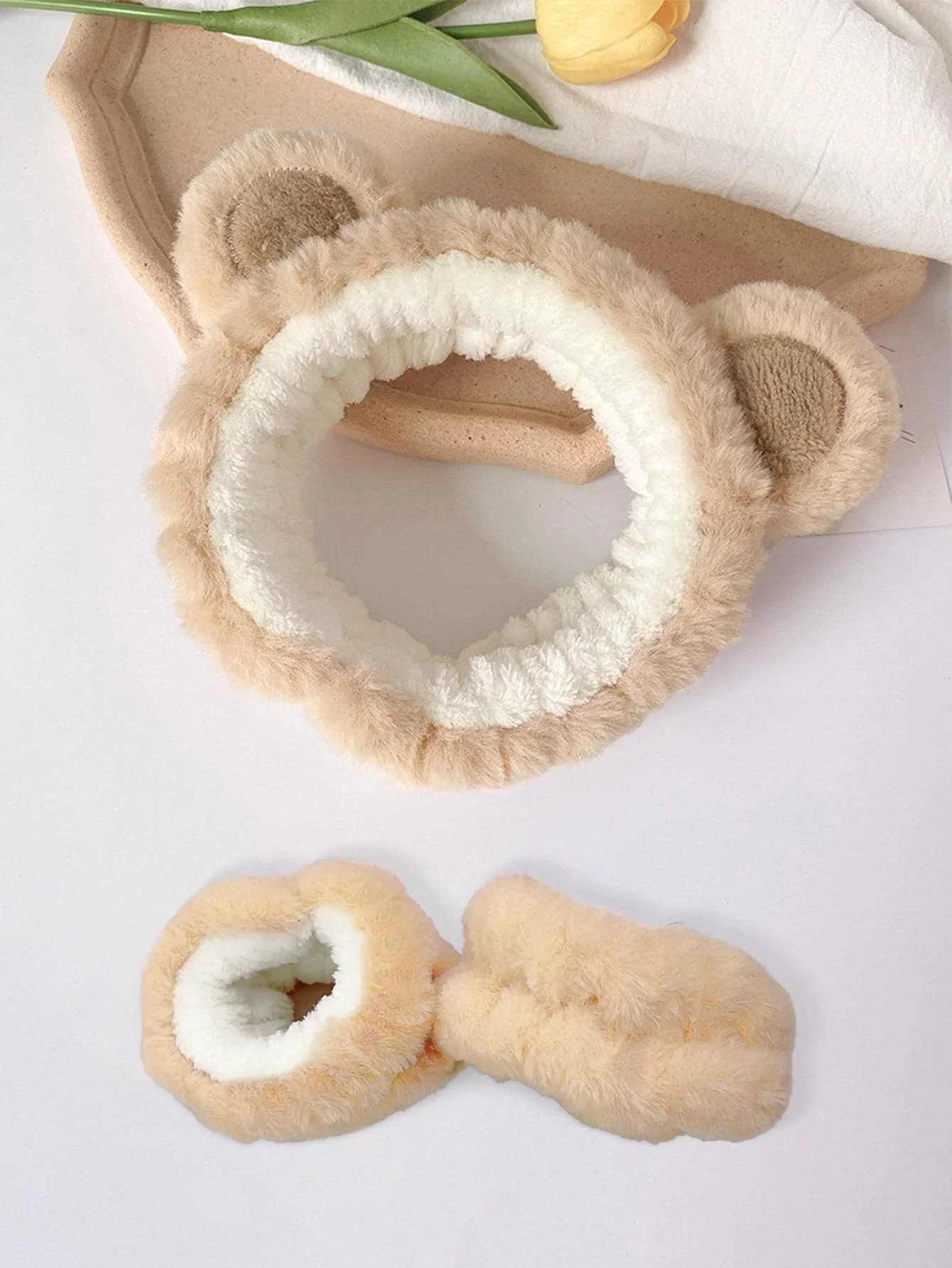 

Bear Ear Plush Headband And Wrist Bands For Women Bath Spa Hair Accessory