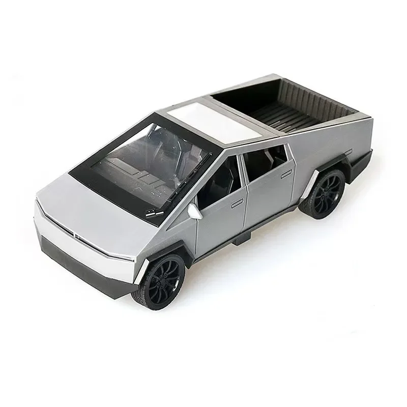 لعبة شاحنات للأولاد Cybertruck Model Silver Pickup Truck Diecast لعبة سيارات معدنية مع الصوت والضوء
