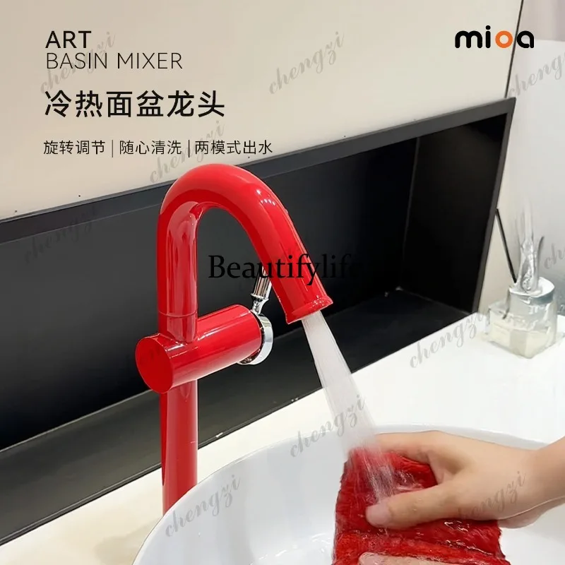Red rotating countertop and undercounter basin hot and cold mode kitchen bathroom foaming shower faucet