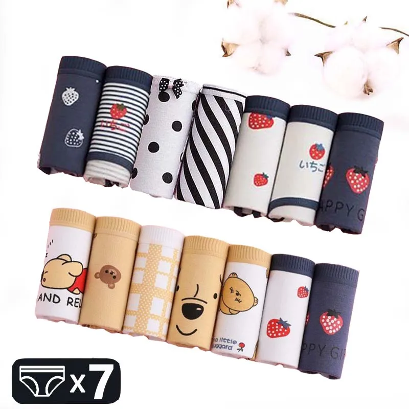 7 sztuk/zestaw majtki damskie bawełniane Plus Size bielizna dziewczęca figi bezszwowe seksowne majtki typu Lingerie kobiece majtki z nadrukiem dla kobiet