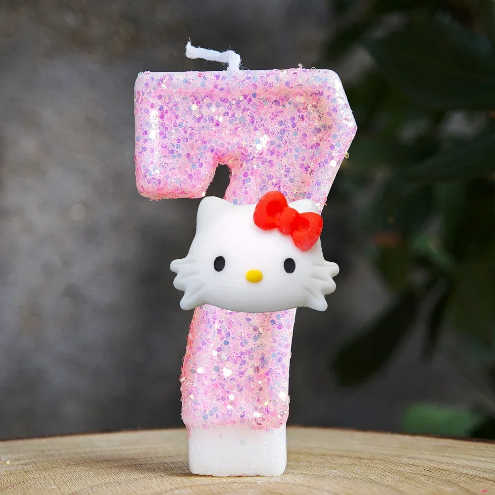 Niedliche Hello Kitty Glitzernde Farbverlauf-Zahlenkerze Kuchendekoration Süßes Thema Kindergeburtstags-Party-Zubehör Mädchen-Baby-Shower-Dekorationen – Detail 21