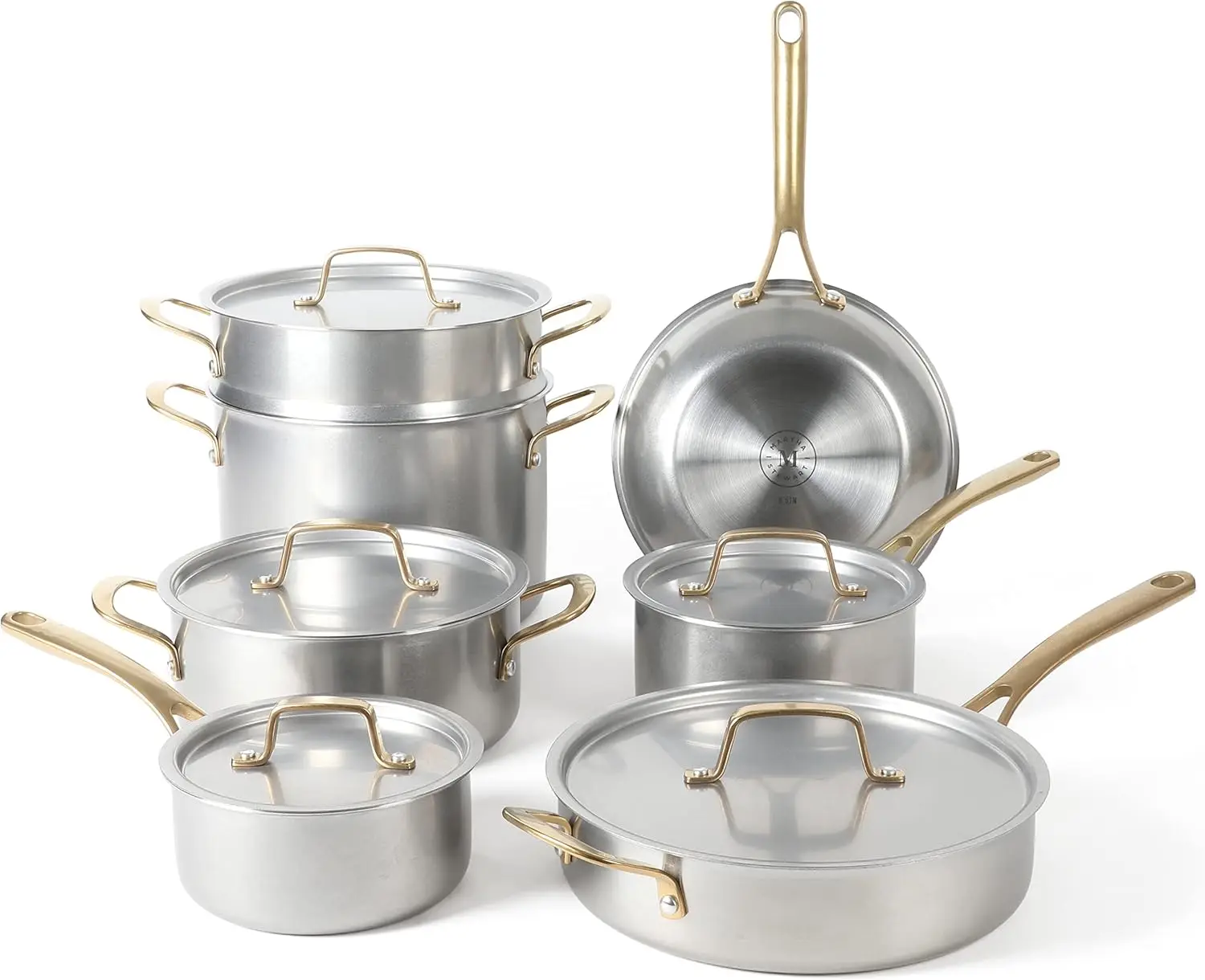

Vintage 18/8 Triply Stainless Steel 12 Piece Cookware Set w/Gold Handles