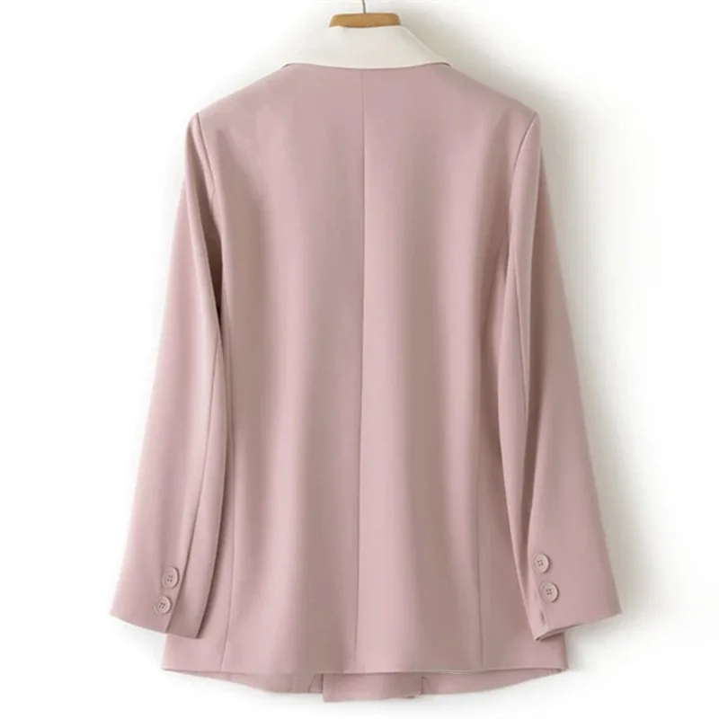 Casual Office Lady Thin 2025 Spring Women Clothing Stitching Color Elegant Vintage Blazer One Button  Long Sleeve Suit Jacket