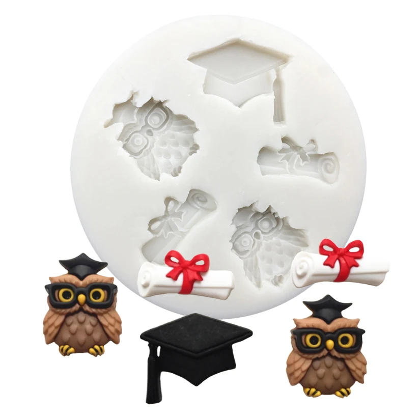 Owl Graduation Thesis Hat Silicone Sugarcraft Mold Chocolate Cupcake Baking Fondant Cake Decorating Tools