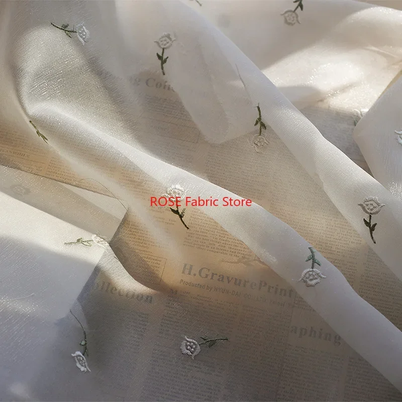 

Bright Silk Small Floral Embroidery Tulle Fabric For Wedding Dress, Summer Blouse, Evening Wear, Houte Couture