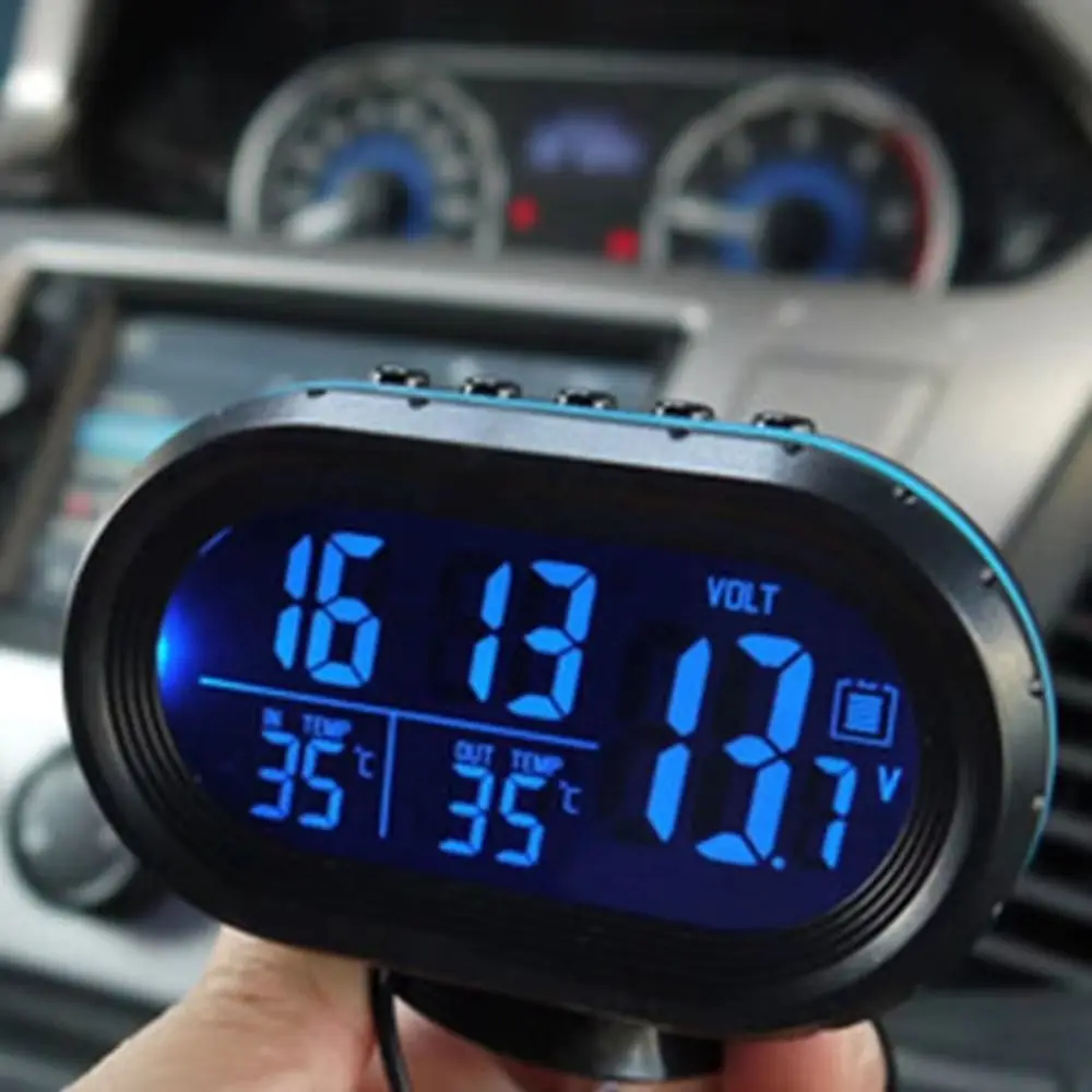 

12V-24V Digital Auto Car Thermometer Freeze Alert Dual Temperature Display Car Battery Voltage Volt Voltmeter Tester Clock