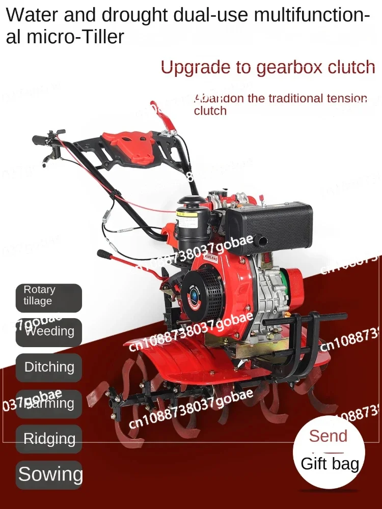 Two-Wheel Drive Small Tiller Multi-Function Diesel Engine Hand-Held Cultivation Machine Artifact