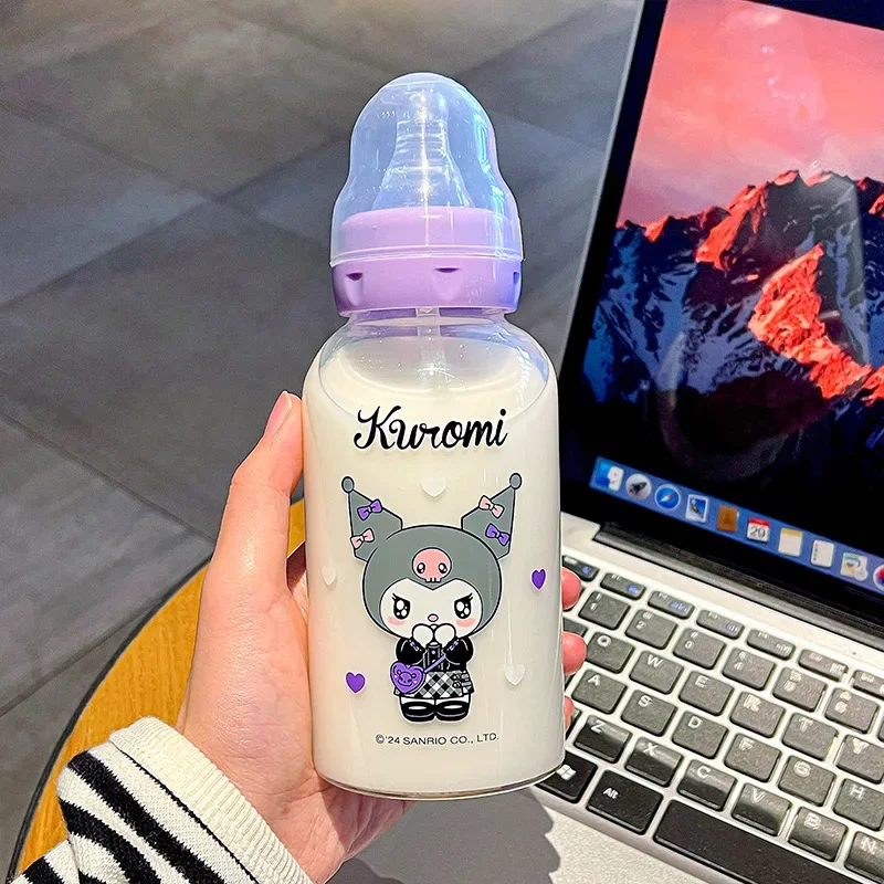 Sanrio Hello Kitty Cinnamoroll Anime Kawaii Children Water Bottle Cute Cartoon Kuromi Summer Glass Handy Cup Gifts for Kids