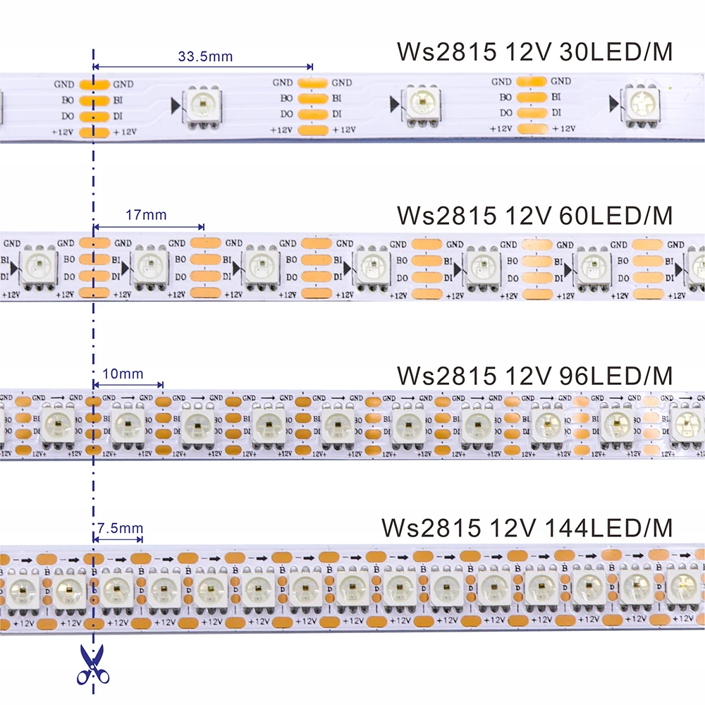 RGB Color LED Strip WS2815 IC 12V Bluetooth WiFi Alexa Music Controller Kit Addressable Dream Color Flexible LED Light for Home
