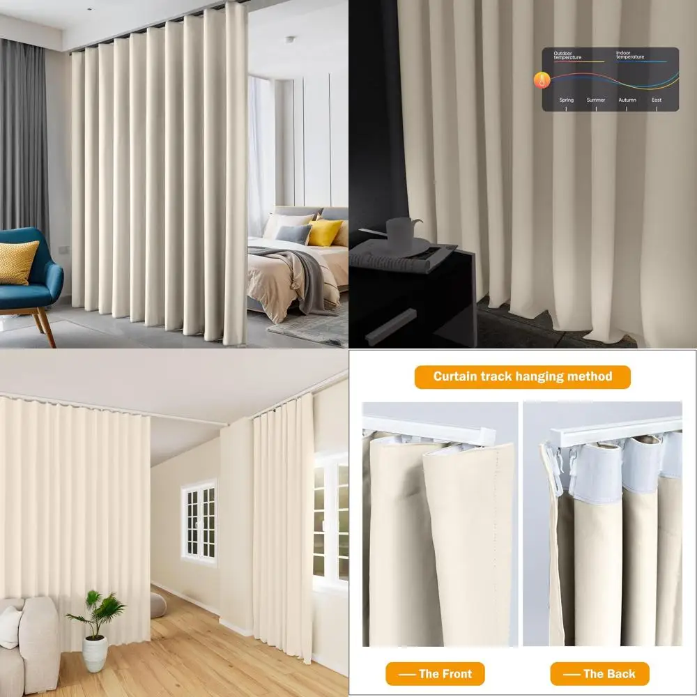 

Очень широкая бежевая занавеска-разделитель для комнаты с потолочной направляющей и крючками для раздвижной двери настенного крепления, 180x108