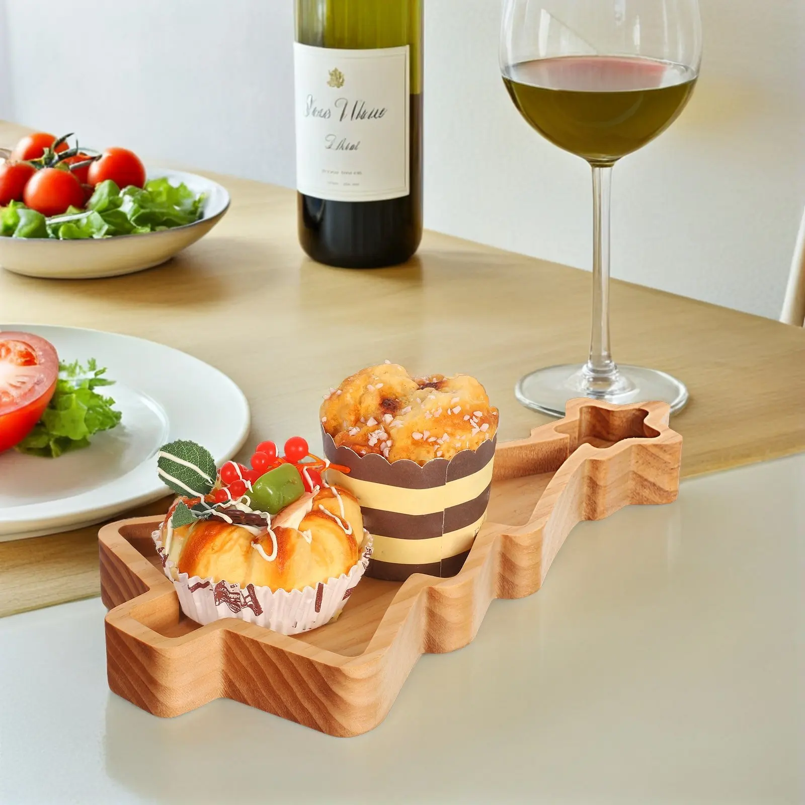 Pinewood Christmas Tree Serving Platter Natural Wood Snack Tray Holiday Appetizer Dessert Party Tray Wood Serving Platters