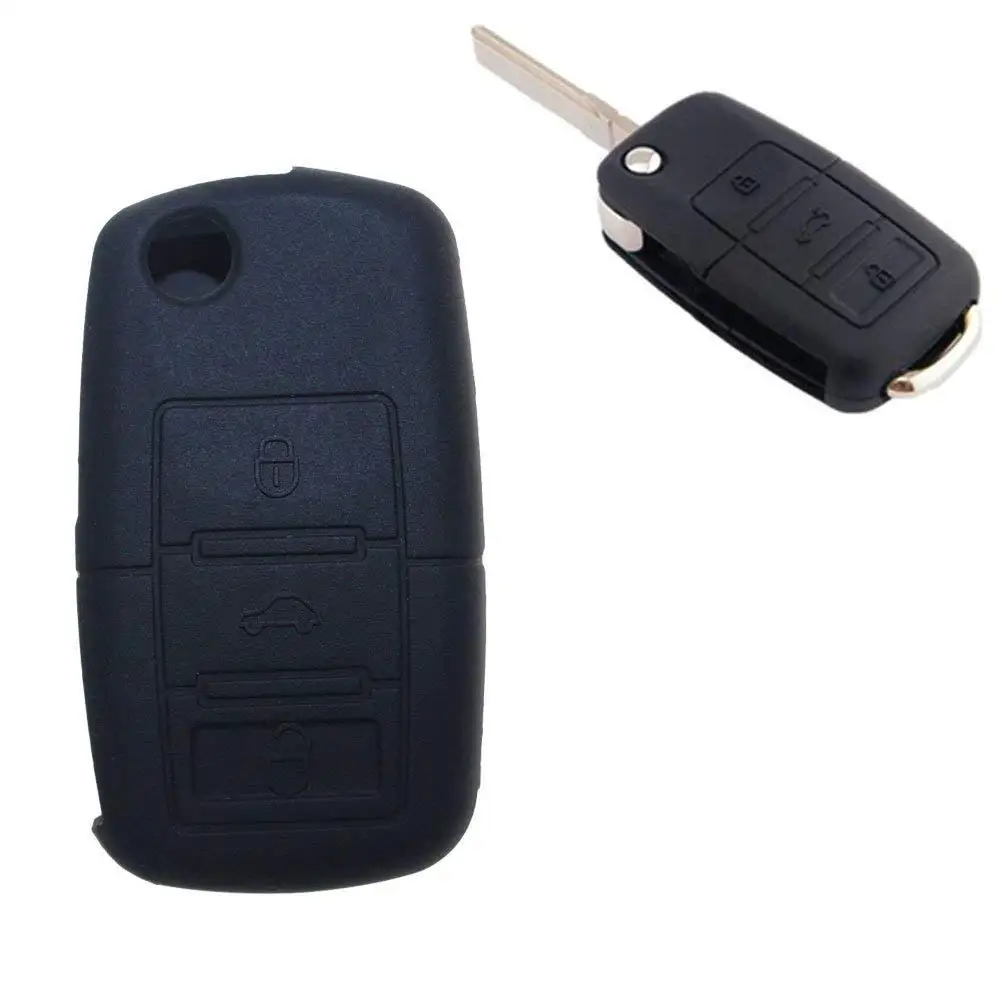 For Volkswagen Polo Golf 6 Tiguan Touran Touareg EOS New Lavida Beetle Jetta Skoda Octavia Fabia Silicone Key Case 3 Button blac