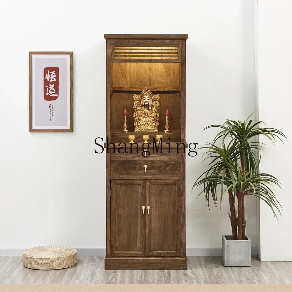 CL  elm wood shrine stand cabinet with door God of Wealth offering table walnut solid wood Buddha shrine