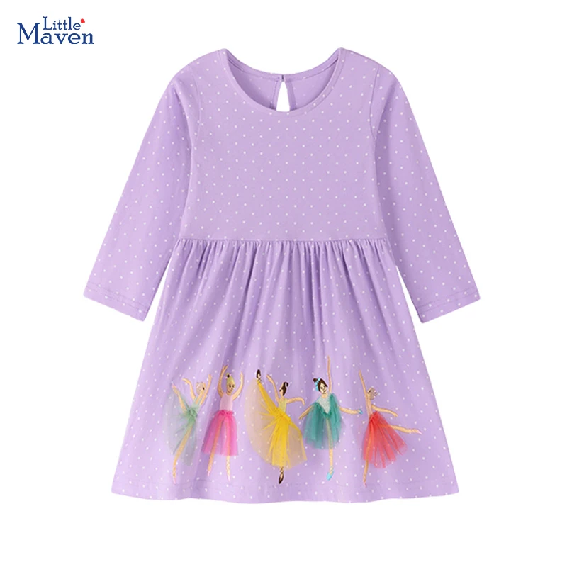 

Детская одежда Little maven для маленьких девочек, детская одежда, платье с длинными рукавами, платье балерины с героями мультфильмов, осенние хлопковые костюмы
