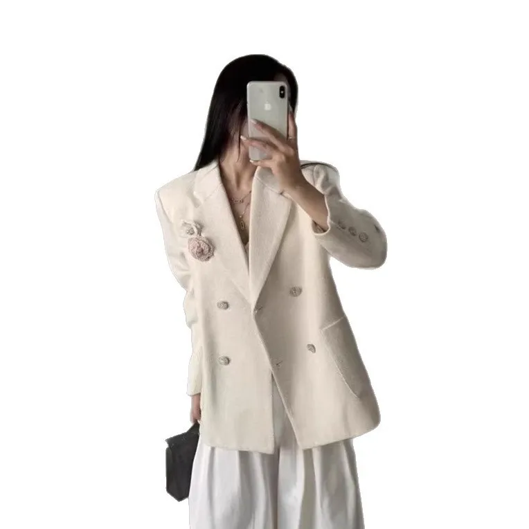 Casual Long Sleeve Suit Mid Length Streetwear with Spring Midi Length Single Breasted Blazer Notched Lapel Elegant Women Suit
