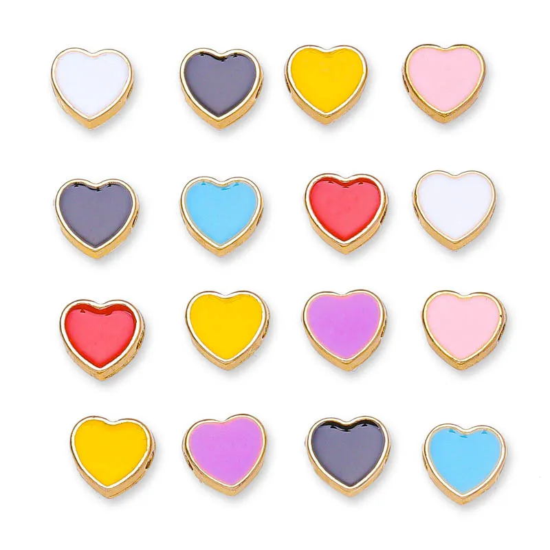 10Pcs 8MM Sweet Love Beads Colorful Purple Red Golden Heart Alloy Loose Spacer Beads DIY Jewelry Making Findings Charms Bracelet