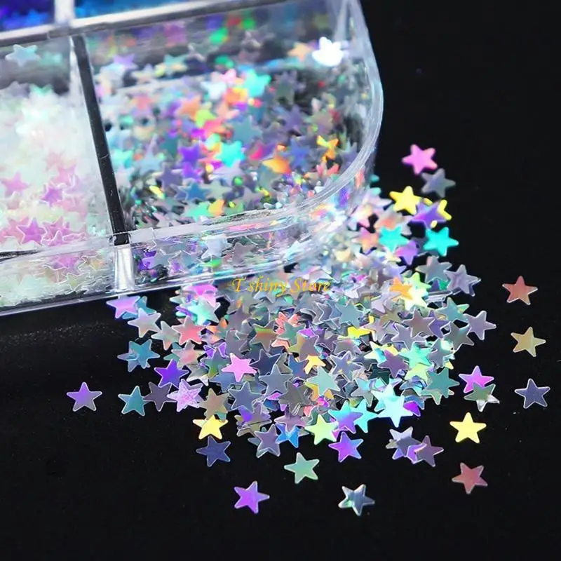 N58F Pentagram Shaped Gold Design Makeup DIY Nails Supply Glitter Decorations