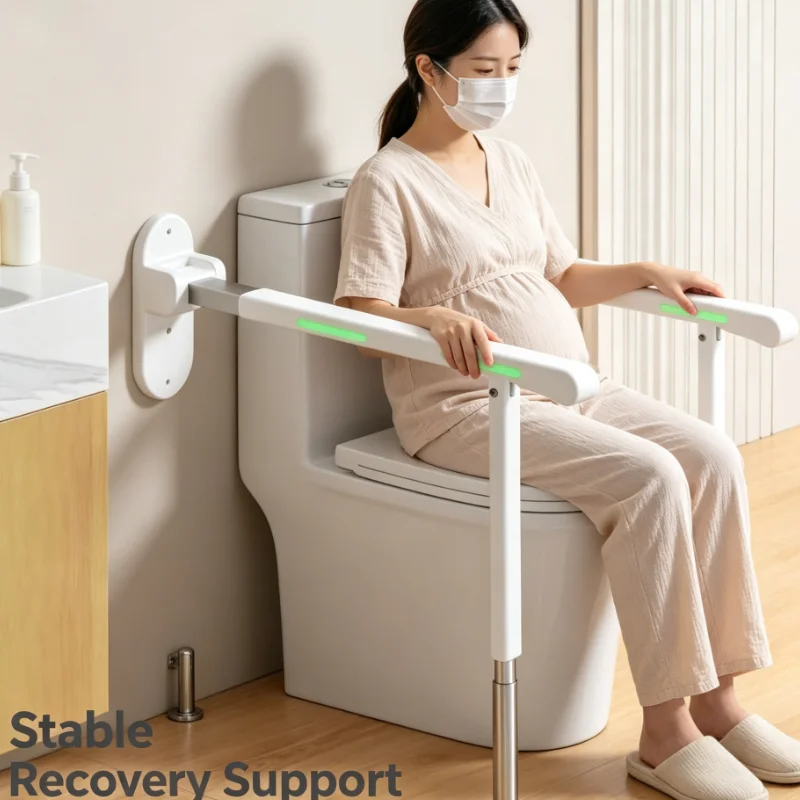 Foldable Toilet Safety Grab Bar With Night Light Non Slip Wall Mounted Assist Handle For Bathroom Shower Stability Support