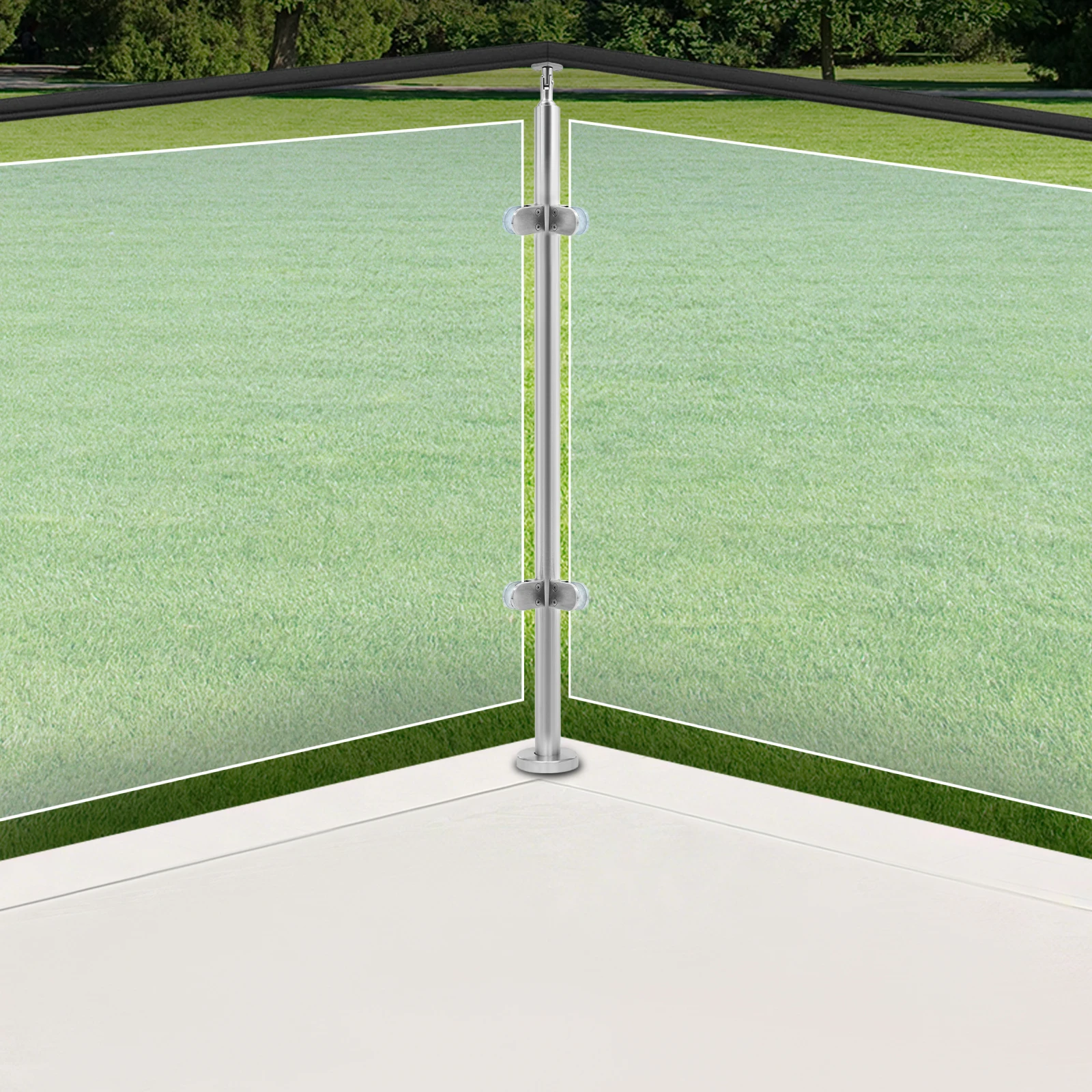 110cm Stainless Steel Corner Post for Glass Railing Reinforcement Which Compatible with 0.47-Inch Glass
