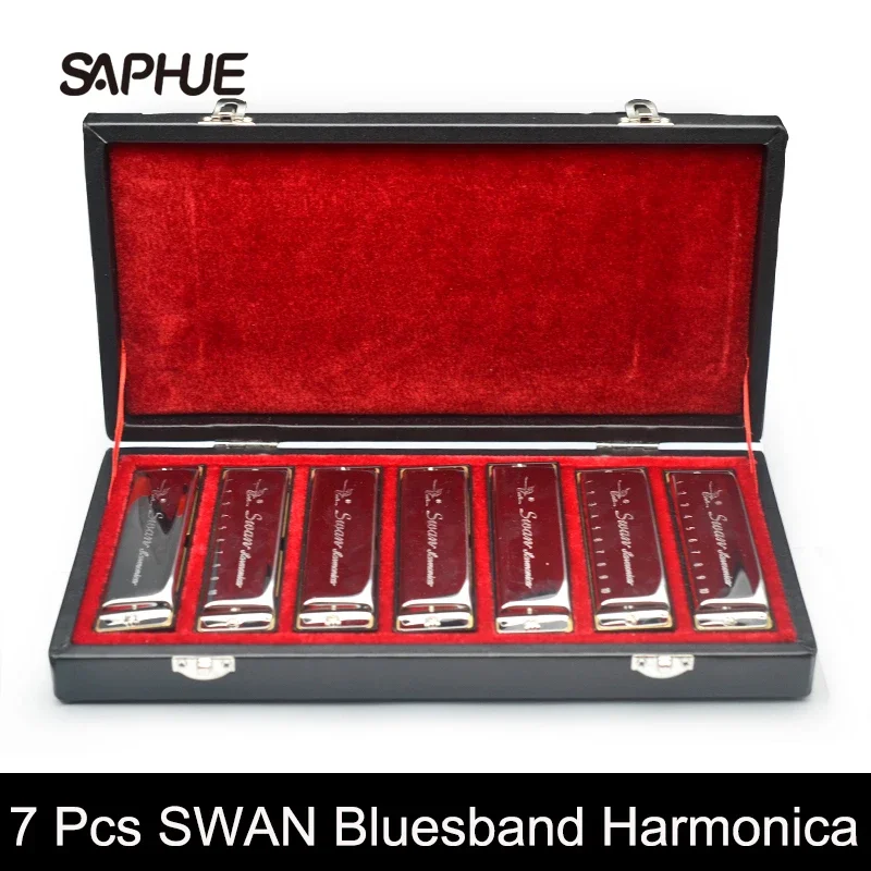 Harmonica SWAN Bluesband 7 Piece Blues Harp Diatonic Harmonica Set with Case Wipes