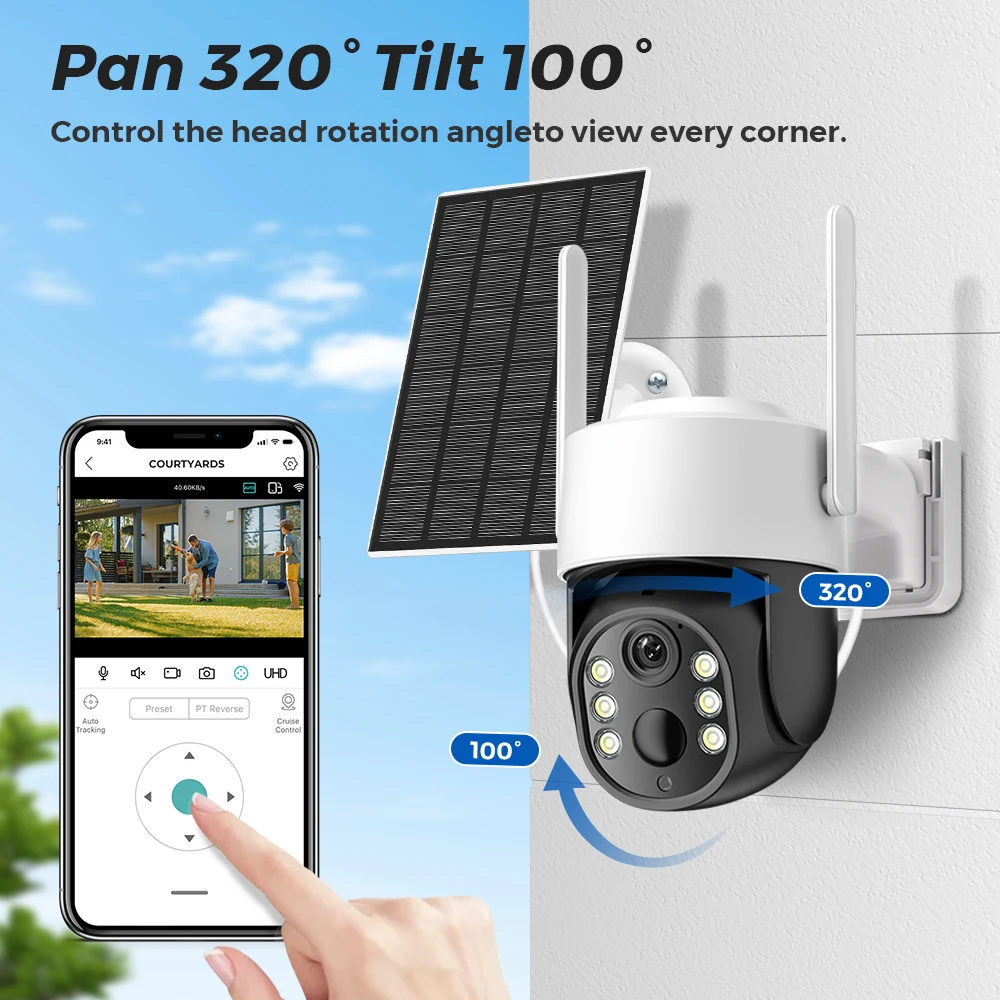 8MP HD WiFi PTZ Camera Outdoor Wireless Solar IP Camera Built-in Battery Video Surveillance Camera Long Time Standby iCsee APP