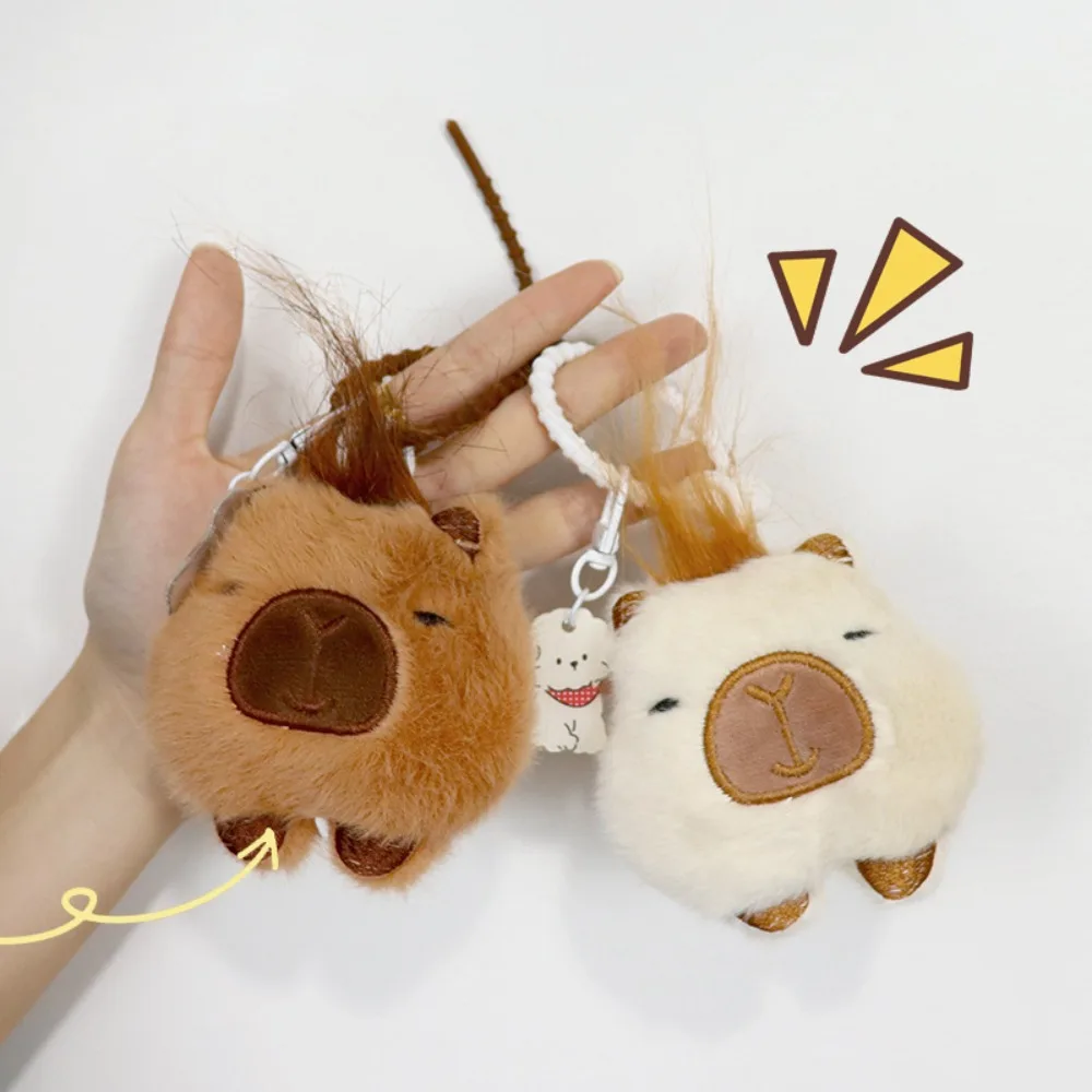 Long Hair Squeeze Capybara Pendant with Dog Keychain Plush Squeak Capyara Doll Soft Stuffed Toy Squeezing Capyara Keychain Kids