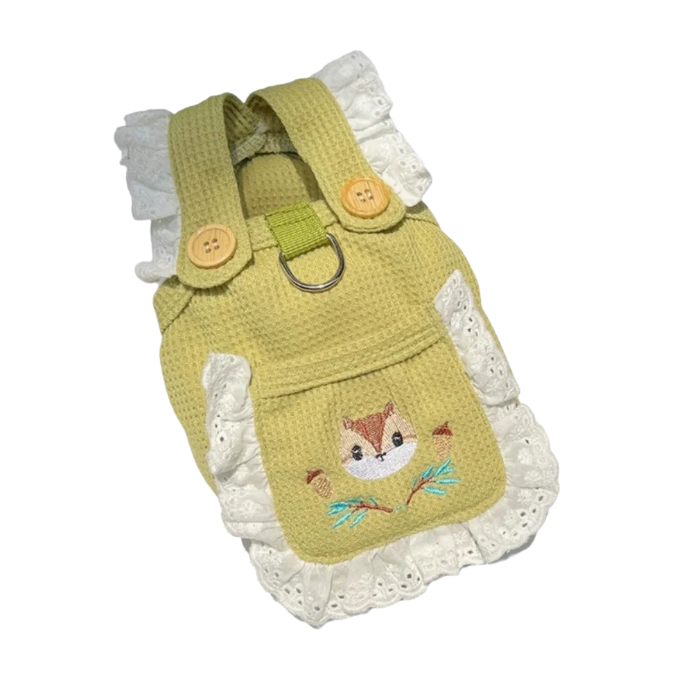 Breathable Mesh Pet Suspender Skirt Soft with D-Ring Dog Towing Suit Cartoon Pattern Embroidery Cat Thin Vest Outdoor Activities