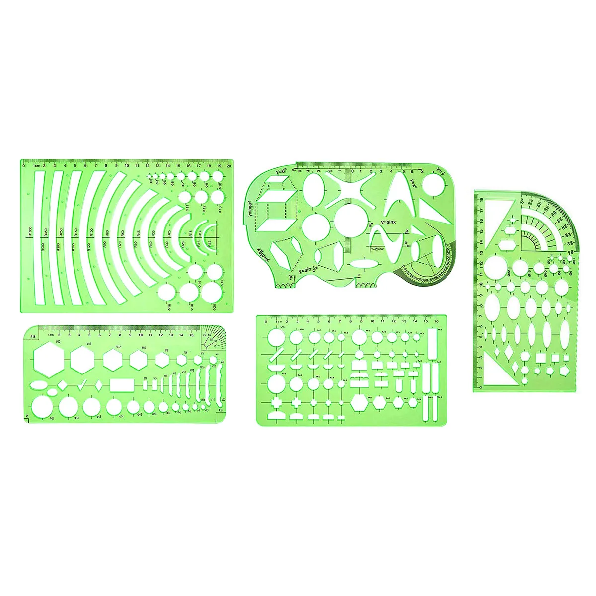 1Set Plastic Drawing Ruler Set For Architecture Drawing Tools Art Student Templates Multi-shape Geometric Rulers