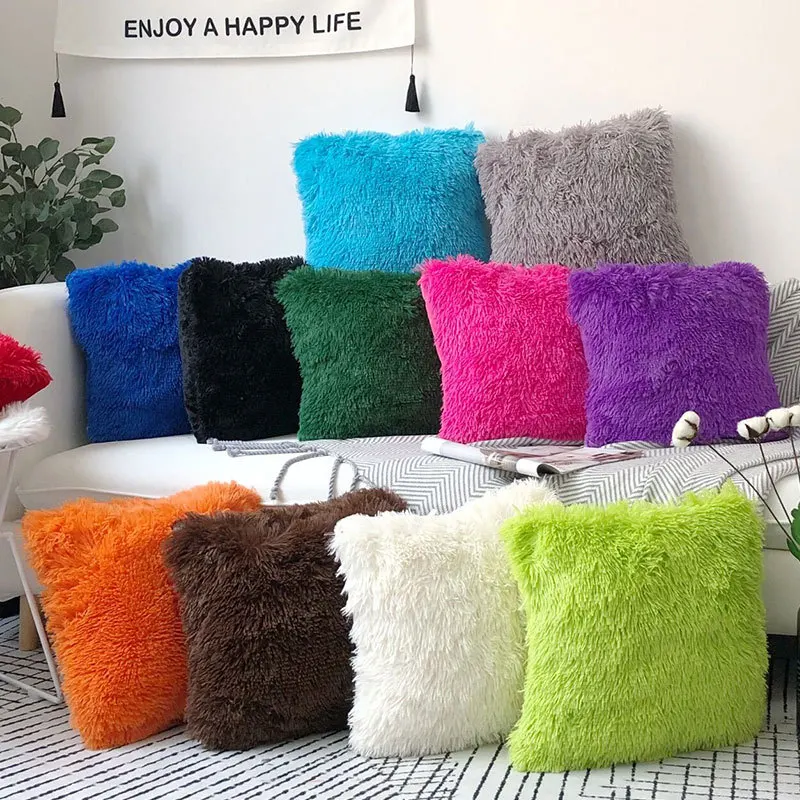 Pack of 2 Luxury Faux Fur Throw Pillow Cover Deluxe Decorative Plush Pillow Case Cushion Cover for Sofa Bedroom  （no pillowcore）