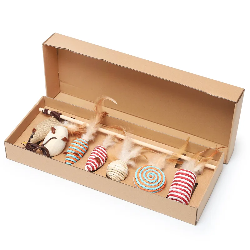 

Hot Selling Interactive Cat Teaser Bar Feather Bells Mouse Set 7 pcs Funny Cat