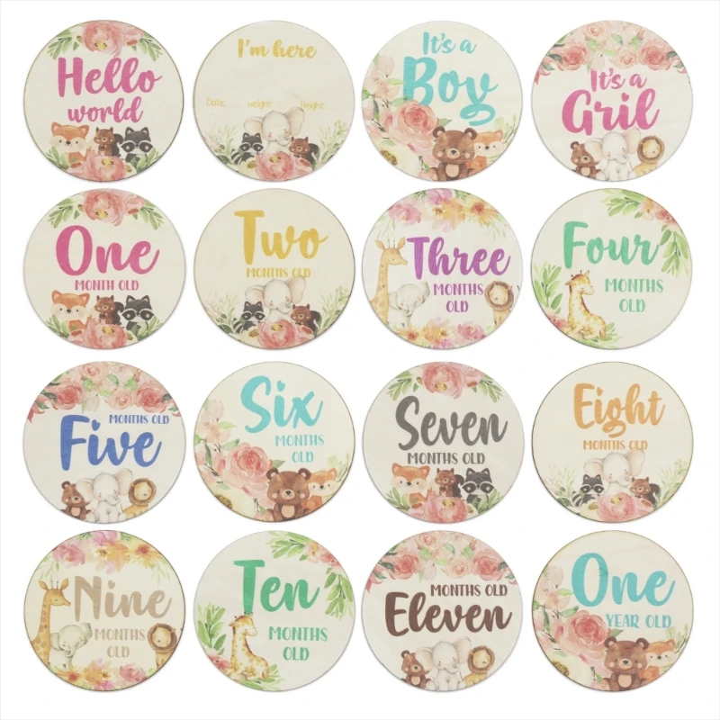 6pcs Animal Pattern Baby Milestone Cards Infant Discs Cards Gift